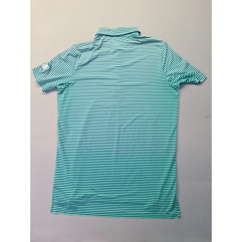 RLX Ralph Lauren Polo Shirt Mens Medium Blue Green Striped‎ Golf Wicking Preppy